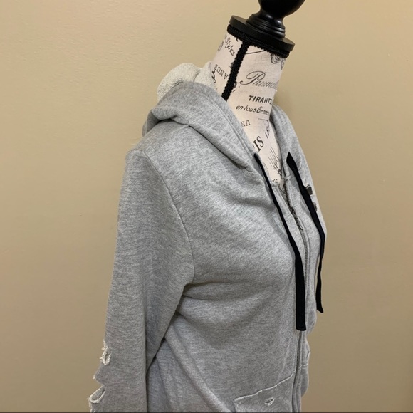 Material Girl Active Gray Ripped Hoodie Size Large - Picture 7 of 11